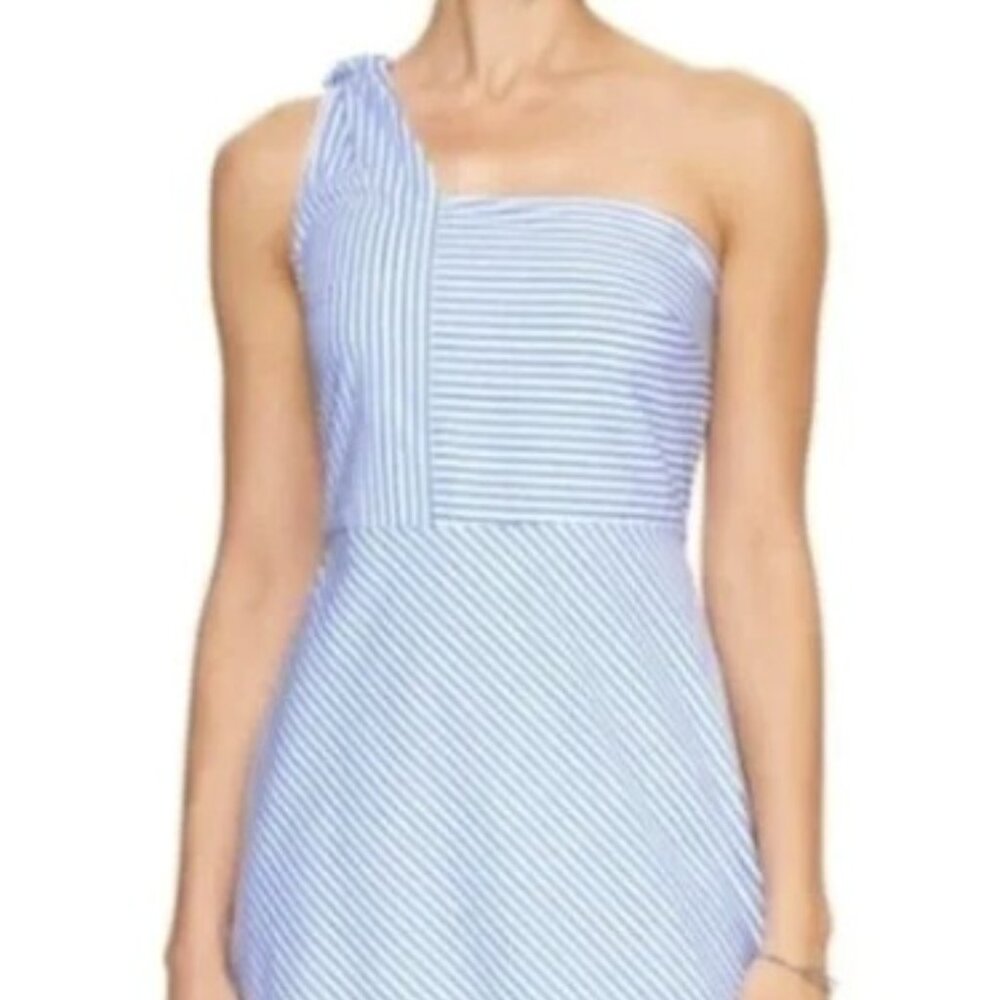 Banana Republic One Shoulder dress | Satin Blue White Stripe | Size 14 |